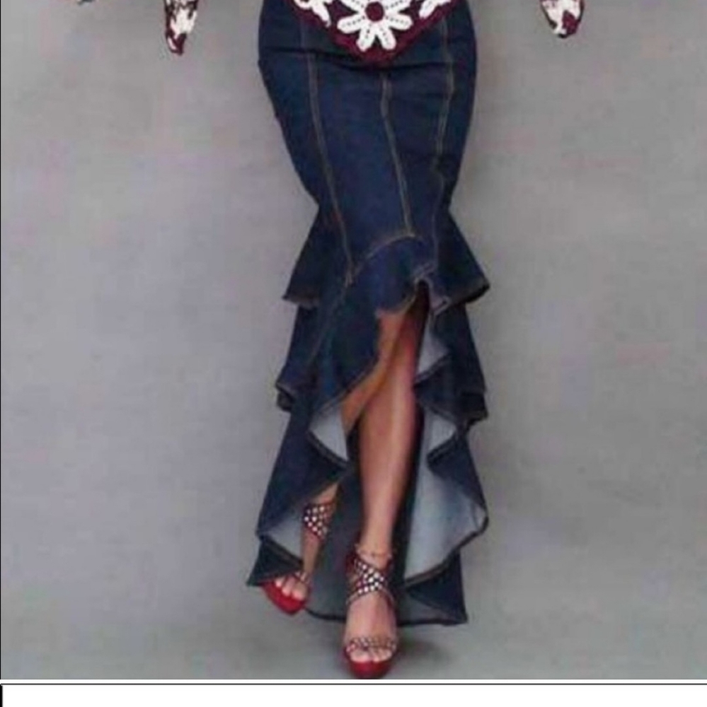 Long Denim Skirt Boho Skirt Long Jean Skirt